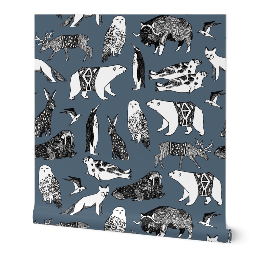 winter animals // bear fabric arctic animals snowy owl fox bears fabric winter animals