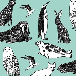 winter animals // snowy owl fox polar bear walrus winter baby animals nursery print