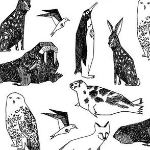 arctic animals // black and white animal print cute snowy owls arctic hare tundra polar bears winter animals