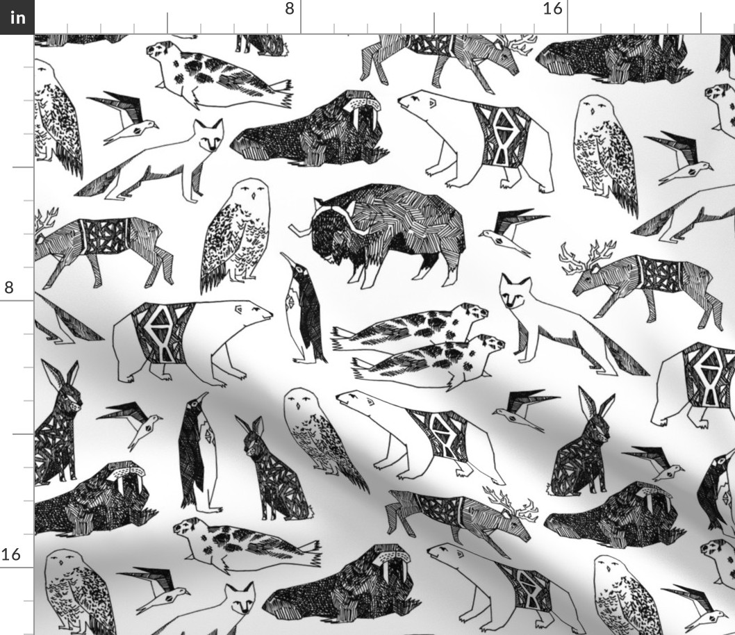 arctic animals // black and white animal Fabric | Spoonflower