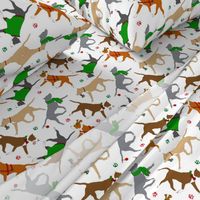 Trotting American Staffordshire Terriers - white Christmas