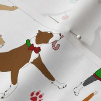 Trotting American Staffordshire Terriers - white Christmas