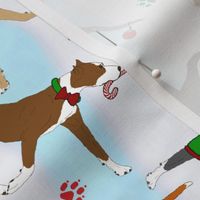 Trotting American Staffordshire Terriers - Christmas snow