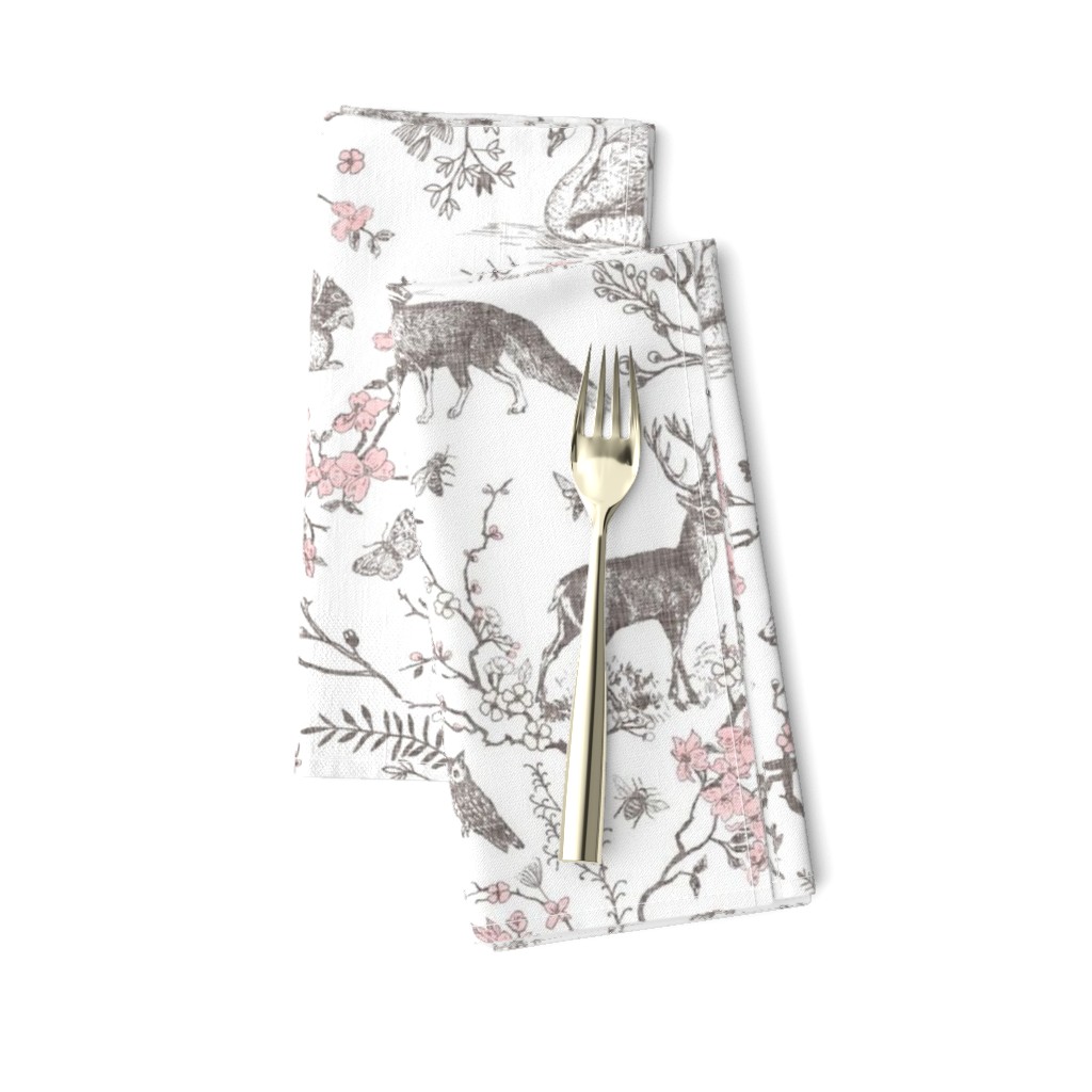 Spring Woodland Toile (pink white/linen) LRG