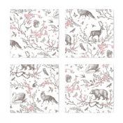 Spring Woodland Toile (pink white/linen) LRG