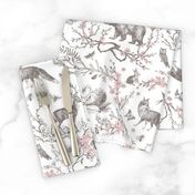 Spring Woodland Toile (pink white/linen) LRG