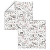 Spring Woodland Toile (pink white/linen) LRG