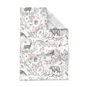 Spring Woodland Toile (pink white/linen) LRG