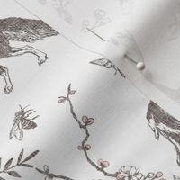 Spring Woodland Toile (pink white/linen) LRG