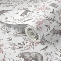 Spring Woodland Toile (pink white/linen) LRG