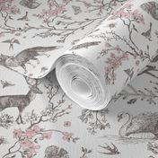 Spring Woodland Toile (pink white/linen) LRG