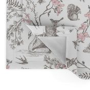 Spring Woodland Toile (pink white/linen) LRG