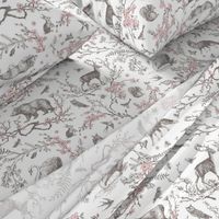 Spring Woodland Toile (pink white/linen) LRG