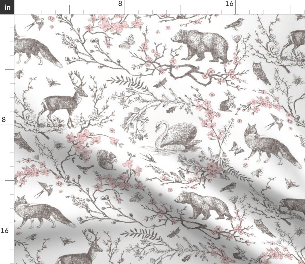 Spring Woodland Toile (pink white/linen) LRG