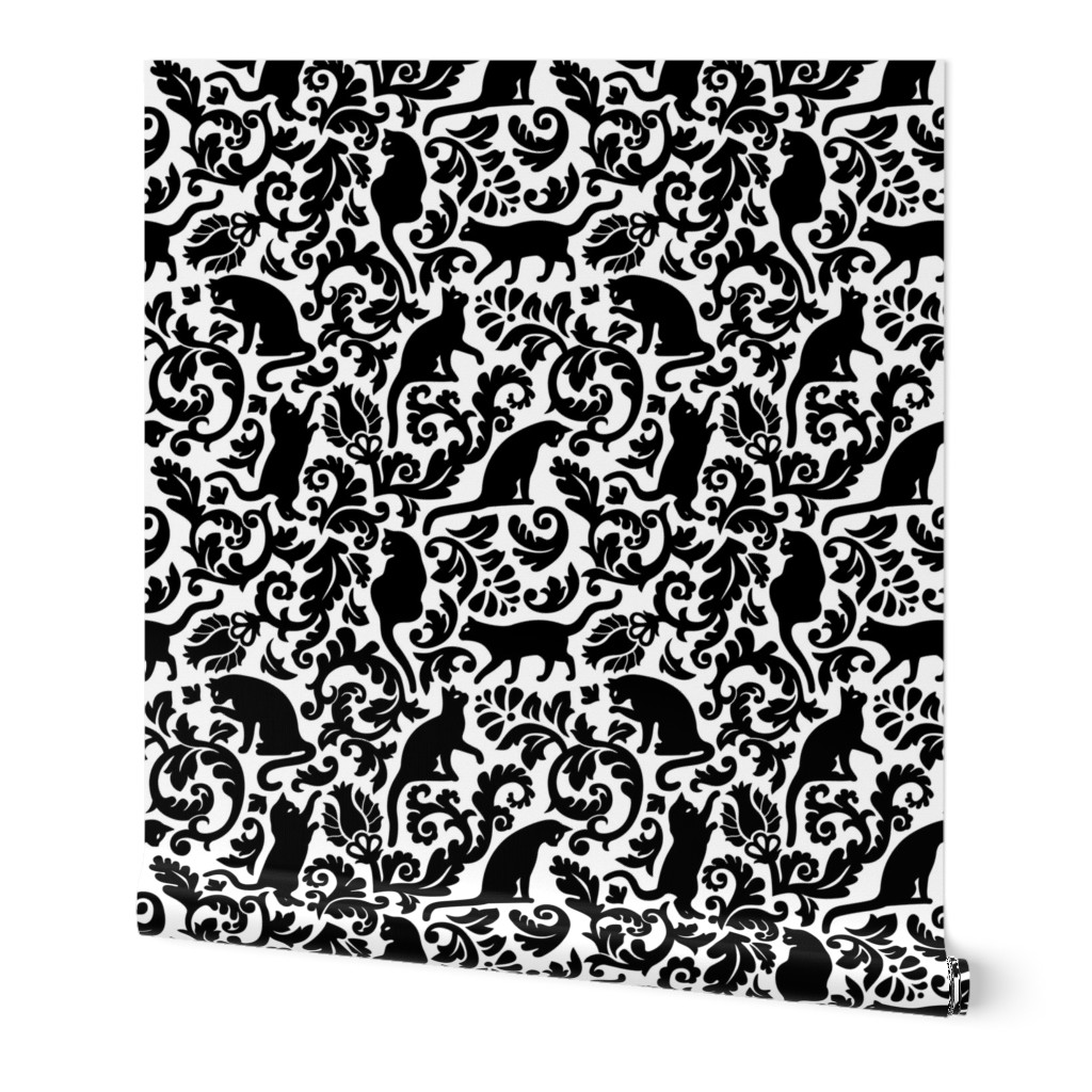 Cats In The Garden / Black On White Background / Medium Scale