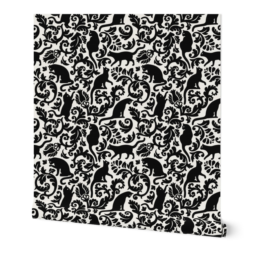  Medium Scale / Cats In The Garden / Black On White Background