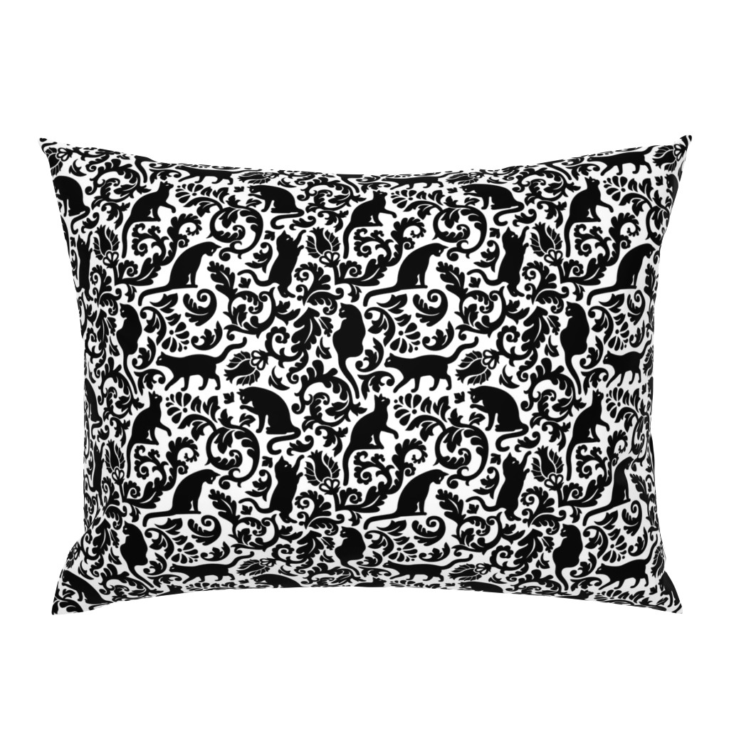  Medium Scale / Cats In The Garden / Black On White Background