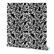 Cats In The Garden / Black On White Background / Medium Scale