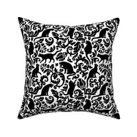 Cats In The Garden / Black On White Background / Medium Scale