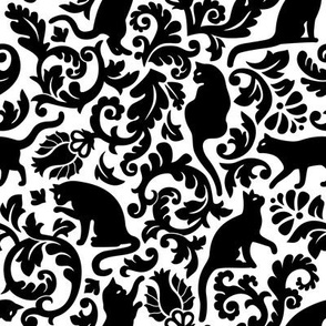Cats In The Garden / Black On White Background / Medium Scale