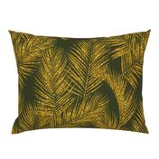 gold glitter palm leaves - dark olive, extra large. silhuettes faux gold imitation tropical forest olive background hot summer palm plant leaves shimmering metal effect texture fabric wallpaper giftwrap