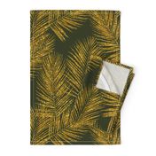 gold glitter palm leaves - dark olive, extra large. silhuettes faux gold imitation tropical forest olive background hot summer palm plant leaves shimmering metal effect texture fabric wallpaper giftwrap