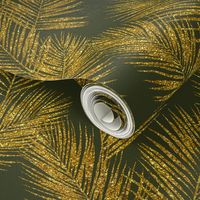 gold glitter palm leaves - dark olive, extra large. silhuettes faux gold imitation tropical forest olive background hot summer palm plant leaves shimmering metal effect texture fabric wallpaper giftwrap