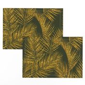 gold glitter palm leaves - dark olive, extra large. silhuettes faux gold imitation tropical forest olive background hot summer palm plant leaves shimmering metal effect texture fabric wallpaper giftwrap