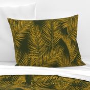 gold glitter palm leaves - dark olive, extra large. silhuettes faux gold imitation tropical forest olive background hot summer palm plant leaves shimmering metal effect texture fabric wallpaper giftwrap