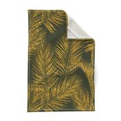 gold glitter palm leaves - dark olive, extra large. silhuettes faux gold imitation tropical forest olive background hot summer palm plant leaves shimmering metal effect texture fabric wallpaper giftwrap