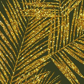 gold glitter palm leaves - dark olive, extra large. silhuettes faux gold imitation tropical forest olive background hot summer palm plant leaves shimmering metal effect texture fabric wallpaper giftwrap