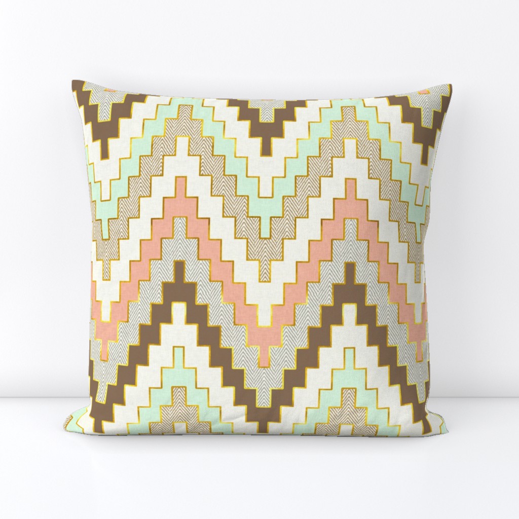 Luxe Chevron in Mint, Coral and Gold Dust