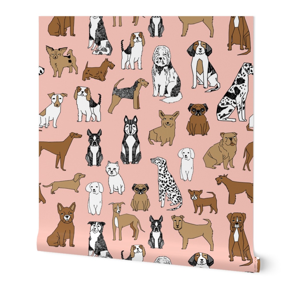 dogs // pink cute pets dog breed hand drawn illustration pastel pink girly dog print