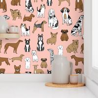 dogs // pink cute pets dog breed hand drawn illustration pastel pink girly dog print