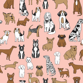 dogs // pink cute pets dog breed hand drawn illustration pastel pink girly dog print