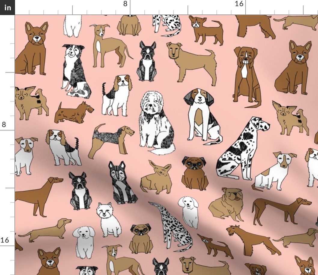dogs // pink cute pets dog breed hand drawn illustration pastel pink girly dog print
