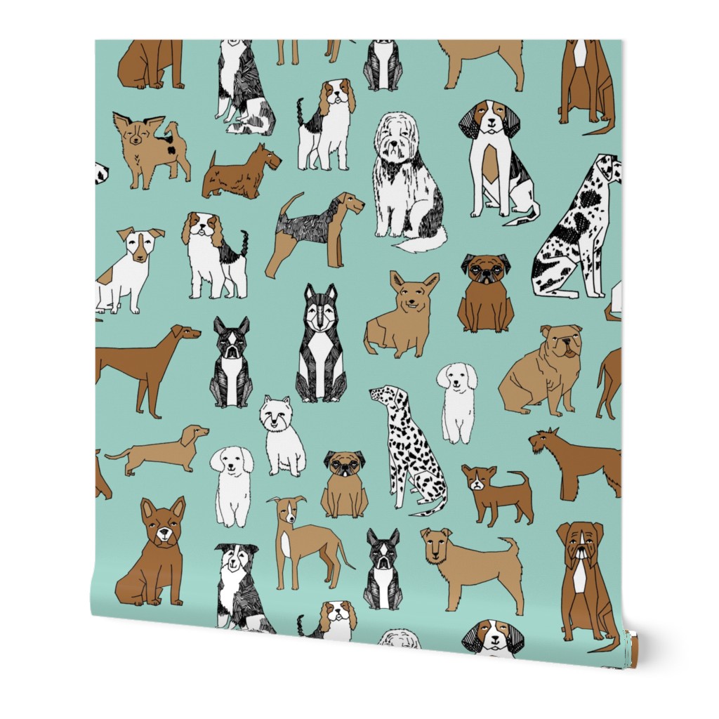 dogs // mint cute pets dog breeds hand drawn illustration dog pattern seamless pattern print