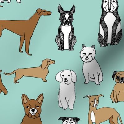 dogs // mint cute pets dog breeds hand drawn illustration dog pattern seamless pattern print