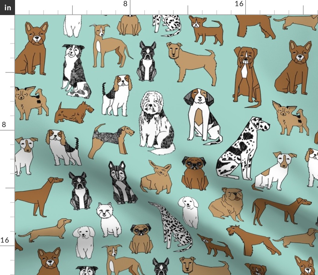 dogs // mint cute pets dog breeds hand drawn illustration dog pattern seamless pattern print