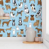dogs // light blue sky blue baby blue cute dog pets dog breeds hand drawn illustration pattern