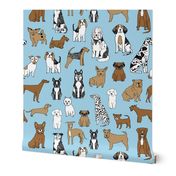 dogs // light blue sky blue baby blue cute dog pets dog breeds hand drawn illustration pattern