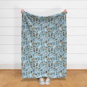 dogs // light blue sky blue baby blue cute dog pets dog breeds hand drawn illustration pattern