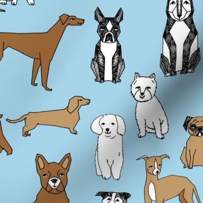 dogs // light blue sky blue baby blue cute dog pets dog breeds hand drawn illustration pattern