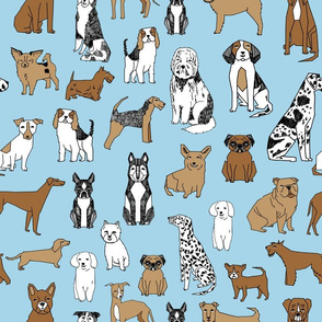 dogs // light blue sky blue baby blue cute dog pets dog breeds hand drawn illustration pattern