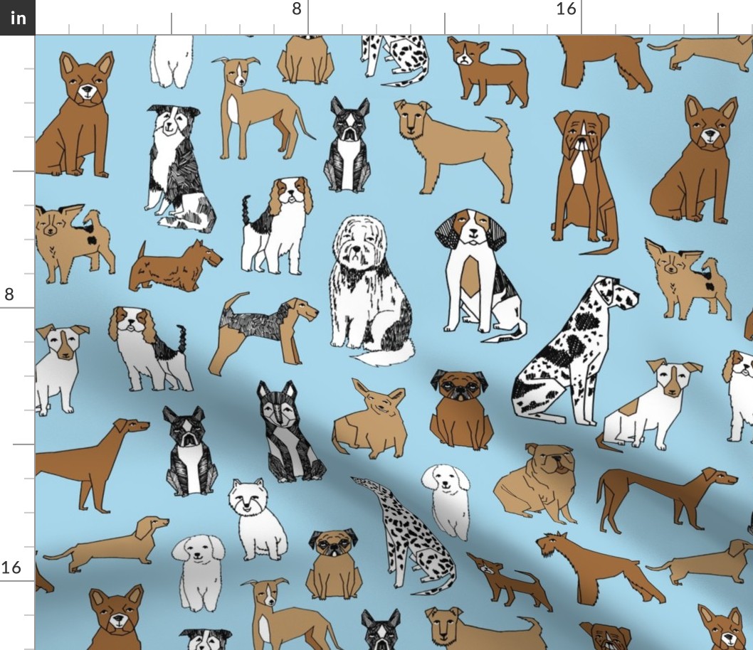 dogs // light blue sky blue baby blue cute dog pets dog breeds hand drawn illustration pattern