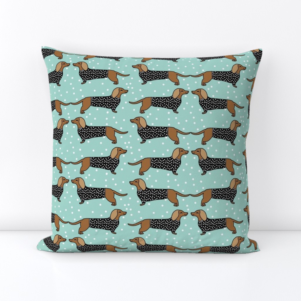 dachshund // mint dog pastel cute dots dog pet breed sausage dog doxie dog illustration pattern for fabric