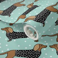 dachshund // mint dog pastel cute dots dog pet breed sausage dog doxie dog illustration pattern for fabric