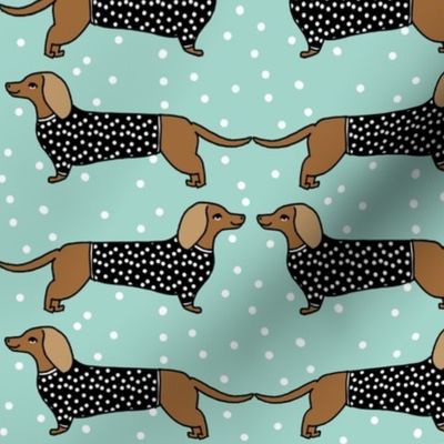 dachshund // mint dog pastel cute dots dog pet breed sausage dog doxie dog illustration pattern for fabric