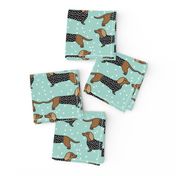 dachshund // mint dog pastel cute dots dog pet breed sausage dog doxie dog illustration pattern for fabric