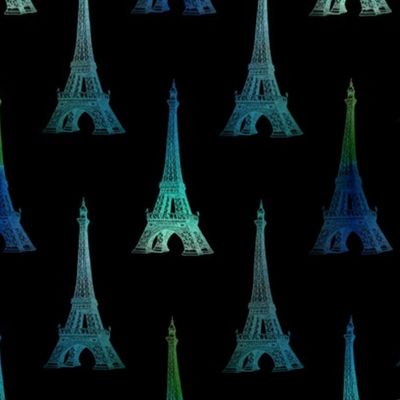 Paris Eiffel Tower Blue Green Black